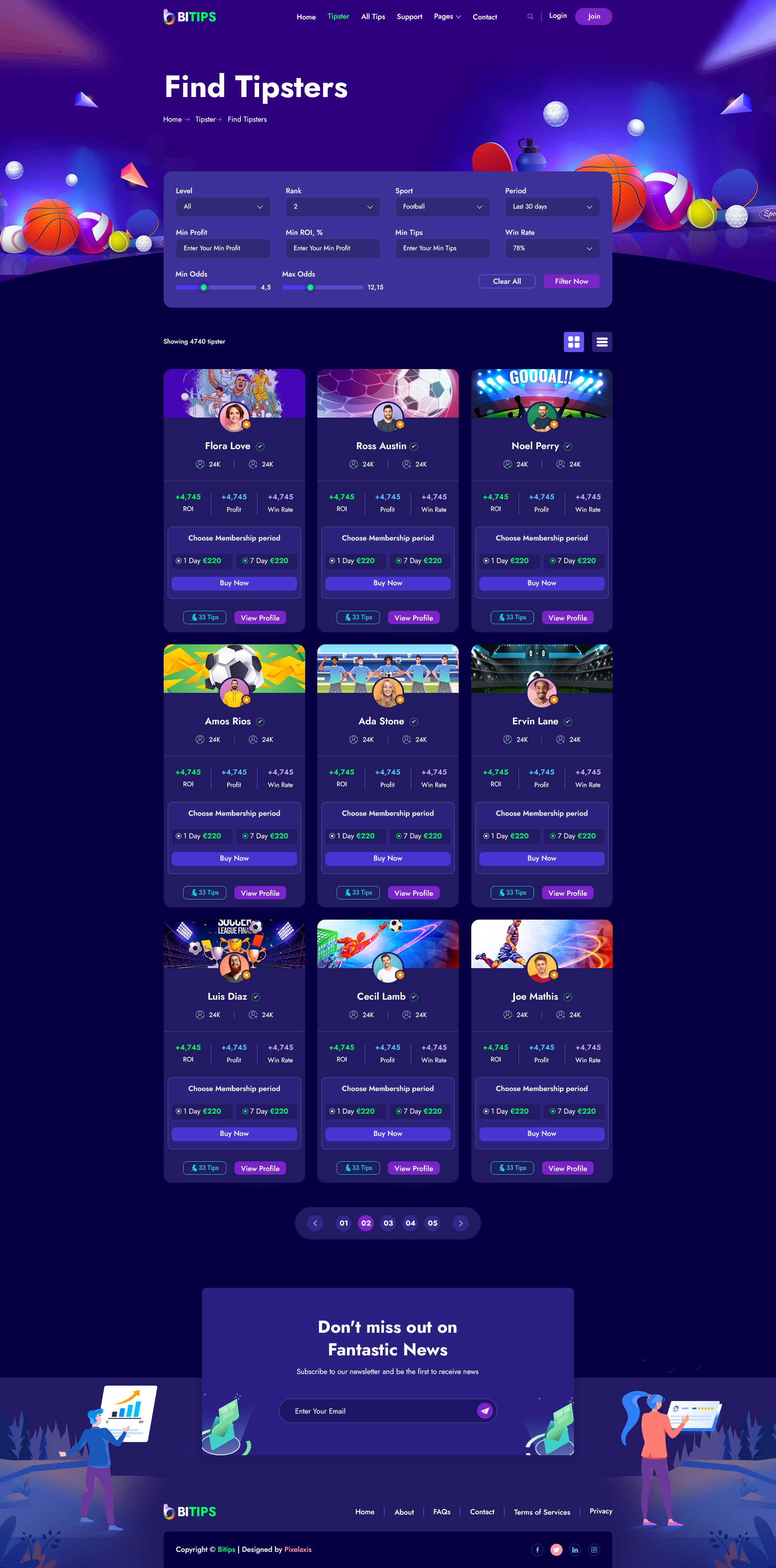 Bitips - Prediction Tips & Tipster Platform PSD Template by pixelaxis
